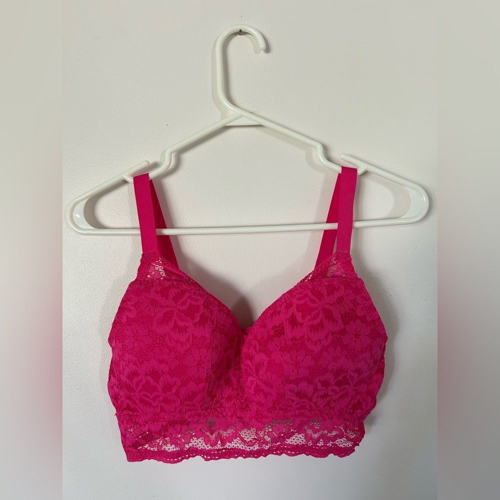 Knix Wireless Lace Bustier Size L Shocking Pink